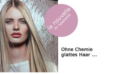 Werbe-Plakat von la nouvelle Hair & Beauty Team zum Thema Haarglättung
